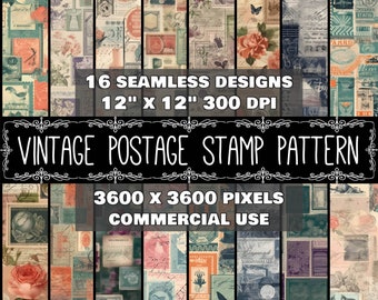 Digital Paper Vintage Stamp Pattern Instant Download Seamless Digital Postage Stamp Design Scrapbook Digital Vintage Stamp Instant Download