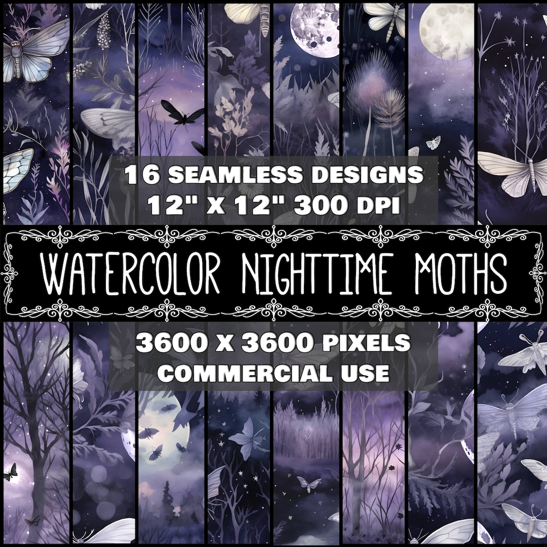 Digital Paper Moth Pattern Instant Download Seamless Digital Night Moth ...
