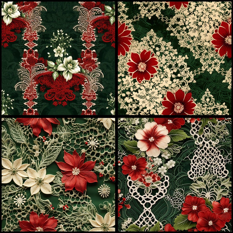 Christmas Digital Paper Lace Pattern Instant Download Seamless Digital