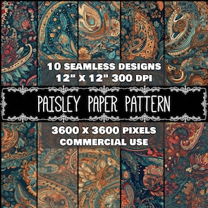 Digital Paper Paisley Pattern Instant Download Seamless Digital Paisley Design Scrapbook Paisley Paper Design Instant Download