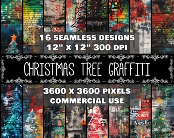 Christmas Digital Paper Graffiti Pattern Instant Download Seamless Christmas Tree Design Scrapbook Christmas Tree Graffiti Decoupage Supply