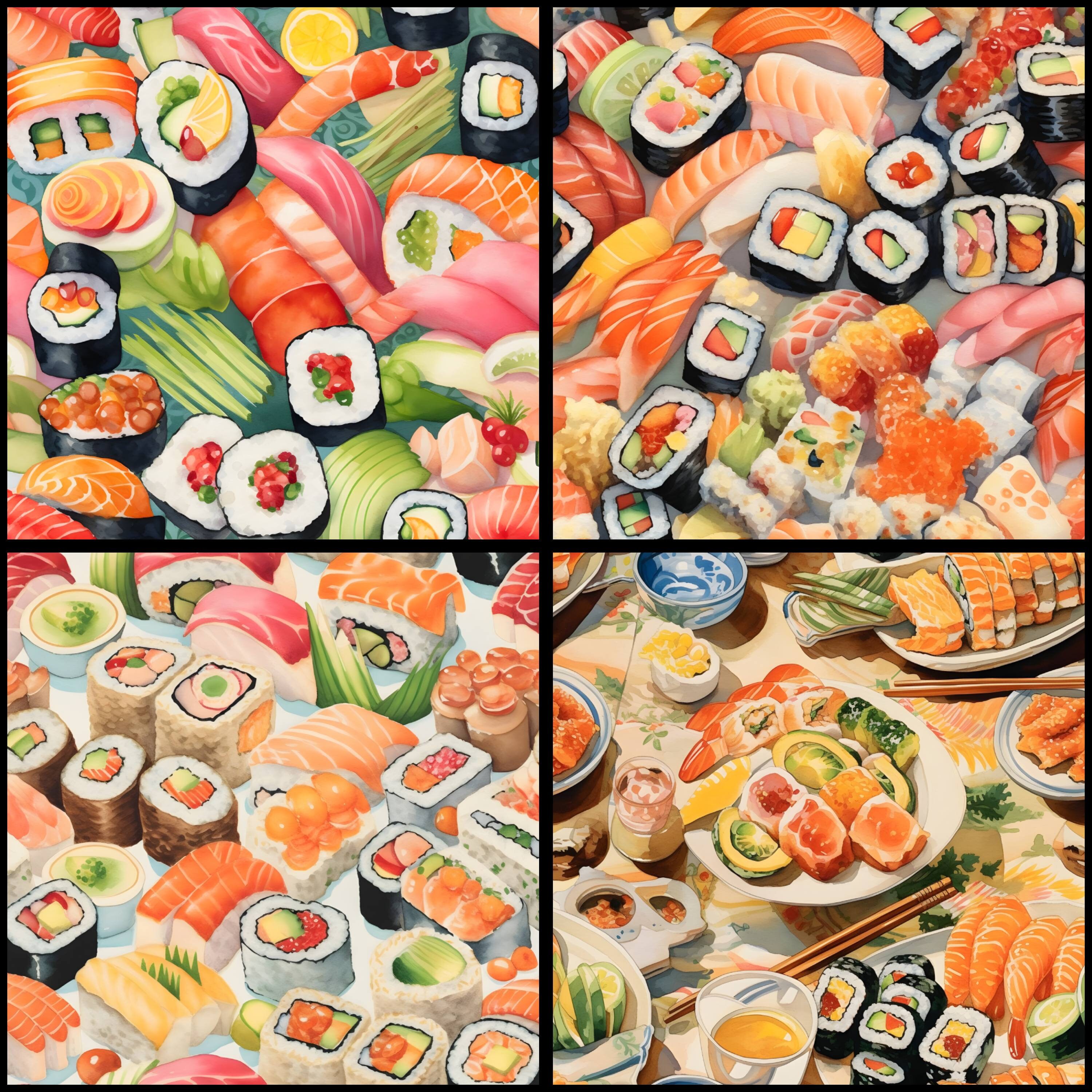 Digital Paper Sushi Pattern Instant Download Seamless Digital Japanese