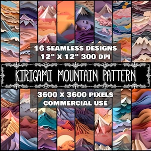 Digital Paper Kirigami Pattern Instant Download Seamless Digital Mountain Kirigami Design Scrapbook Digital Kirigami Mountain Landscape