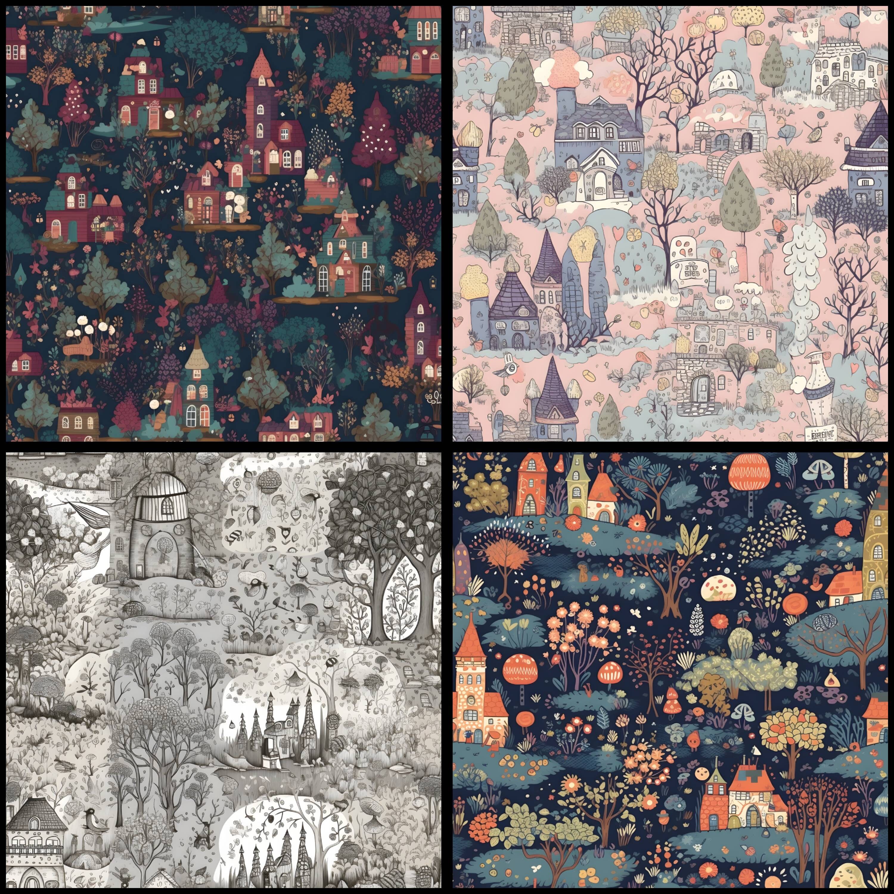 Digital Paper Fairytale Pattern Castle Design Digital Garden Scrapbook ...