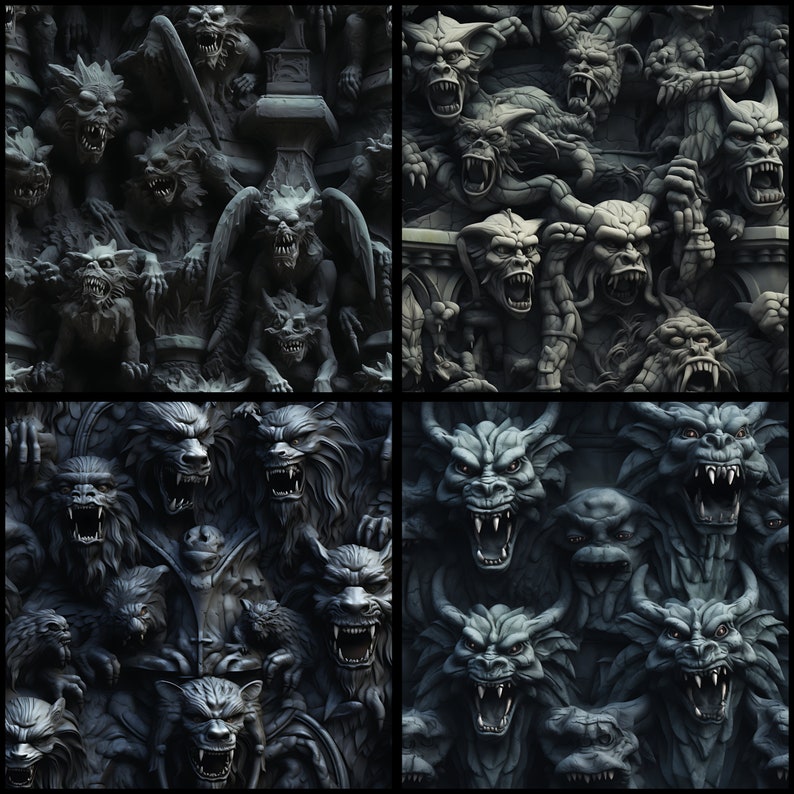 Halloween Digital Paper Gargoyle Pattern Instant Download Seamless ...