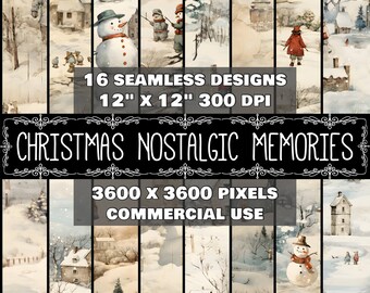 Christmas Digital Paper Memories Pattern Instant Download Seamless Christmas Nostalgic Design Scrapbook Nostalgic Christmas Memory Postcard