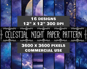 Digital Paper Night Sky Pattern Instant Download Digital Celestial Design Scrapbook Digital Moon Stars Paper Pattern Instant Download