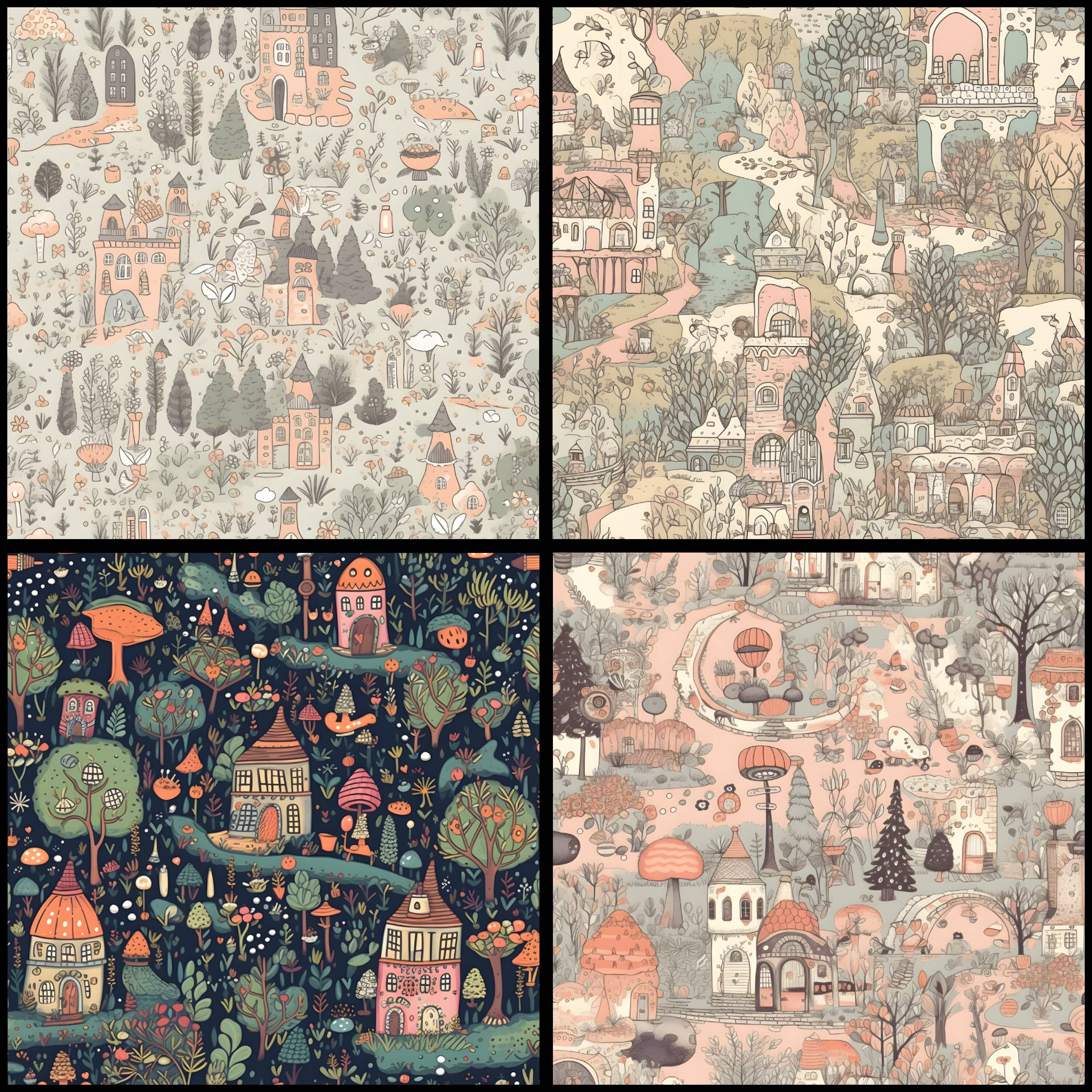 Digital Paper Fairytale Pattern Castle Design Digital Garden Scrapbook ...