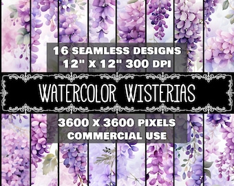 Digital Paper Wisteria Pattern Instant Download Seamless Watercolor Wisteria Design Scrapbook Wisteria Watercolor Decoupage Wisteria Design