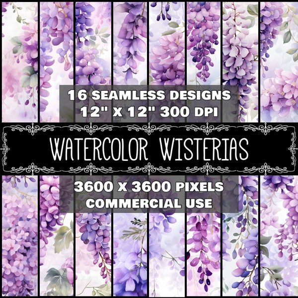 Digital Paper Wisteria Pattern Instant Download Seamless Watercolor Wisteria Design Scrapbook Wisteria Watercolor Decoupage Wisteria Design