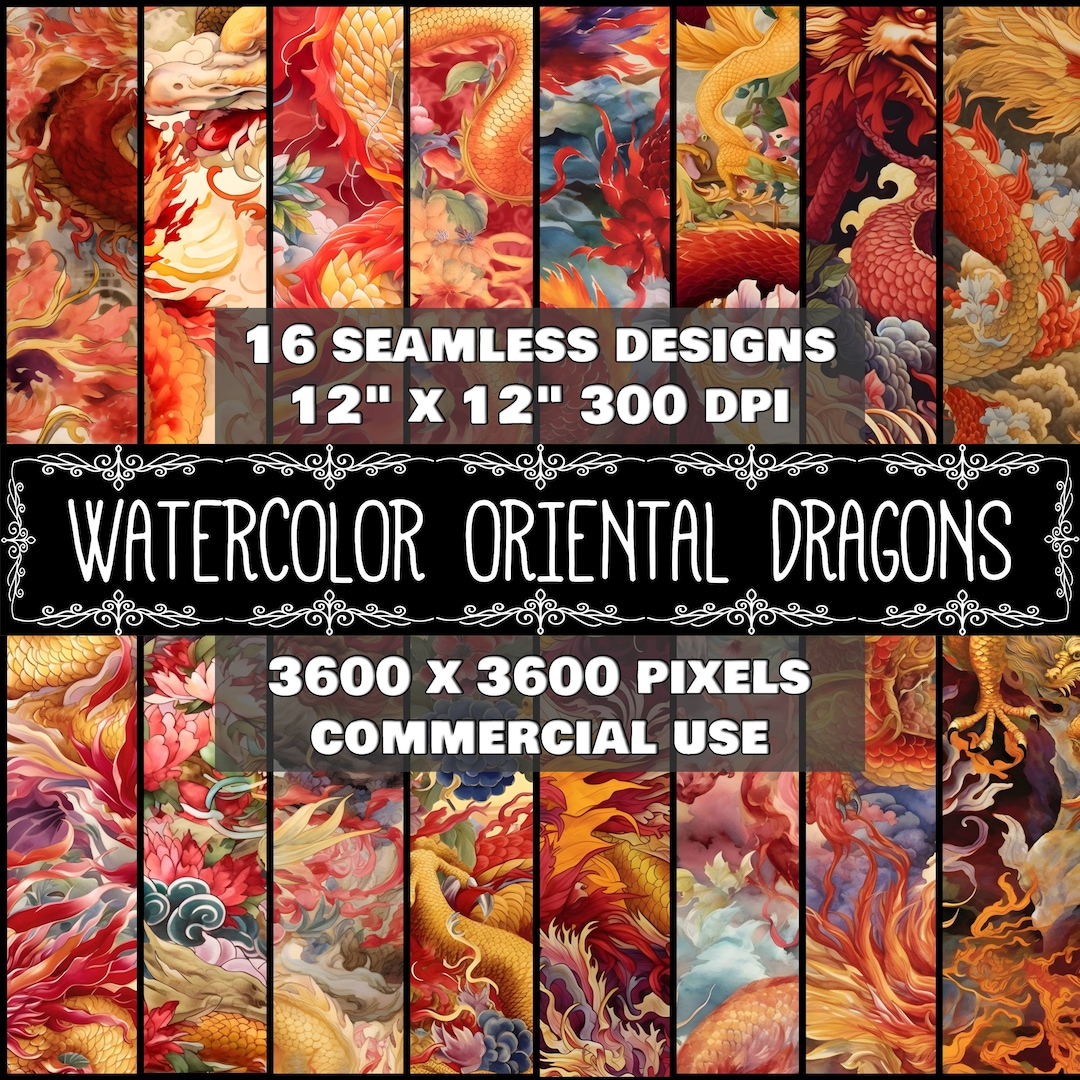 Digital Paper Oriental Dragon Pattern Instant Download Seamless Digital ...