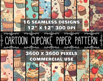 Digital Paper Cupcake Pattern Instant Download Seamless Digital Cartoon Cupcake Design Scrapbook Cupcake Cartoon Pattern Instant Download