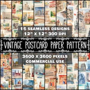 Digitales Papier Vintage Postkarte Muster Nahtlose Sofort Download Digitale Postkarte Vintage Design Postkarte Scrapbook Muster Sofort Download