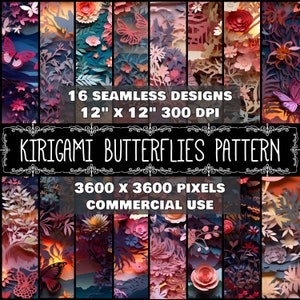 Digital Paper Butterflies Pattern Instant Download Seamless Digital Kirigami Butterflies Design Scrapbook Digital Butterflies Kirigami