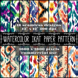 Digital Paper Ikat Pattern Instant Download Seamless Watercolor Ikat Digital Pattern Ikat Paper Design Ikat Scrapbook Instant Download