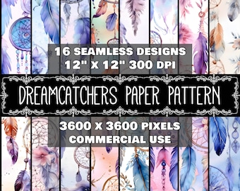 Digital Paper Dreamcatcher Pattern Instant Download Seamless Dreamcatchers Digital Design Watercolor Scrapbook Dreamcatcher Instant Download