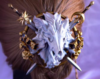 Wolf Heraldry Hair Bun Holder and Sword Pins - Dark Academia, Nordic Viking, Gothic, Witchy Fantasy Accessory, Ren Faire Goth Oddities