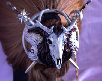 Stag Deer Heraldry Hair Bun Holder and Sword Pins - Dark Academia, Nordic Viking, Gothic, Witchy Fantasy Accessory, Ren Faire Goth Oddities