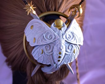 Luna Moth Heraldry Hair Bun Holder and Sword Pins - Dark Academia, Nordic Viking, Gothic, Witchy Fantasy Accessory, Ren Faire Goth Oddities