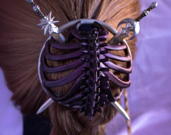 Bones Heraldry Hair Bun Holder and Sword Pins - Dark Academia, Nordic Viking, Gothic, Witchy Fantasy Accessory, Ren Faire Goth Oddities