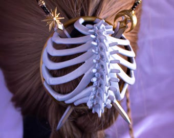Bones Heraldry Hair Bun Holder and Sword Pins - Dark Academia, Nordic Viking, Gothic, Witchy Fantasy Accessory, Ren Faire Goth Oddities