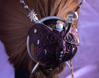 Luna Moth Heraldry Hair Bun Holder and Sword Pins - Dark Academia, Nordic Viking, Gothic, Witchy Fantasy Accessory, Ren Faire Goth Oddities
