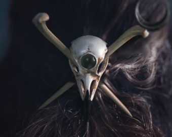 Hand-Painted Faux Raven Skull Hair Pin Fascinators - Nordic Viking, Gothic, Witchy Dark Fantasy Hair Accessory, Ren Faire and Goth Oddities