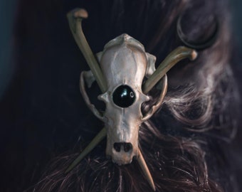 Hand-Painted Faux Bear Skull Hair Pin Fascinators - Nordic Viking, Gothic, Witchy Dark Fantasy Hair Accessory, Ren Faire and Goth Oddities