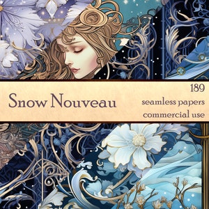 Printable Seamless Digital Paper Textures - Snow Nouveau - instant download scrapbook paper and tileable patterns for commercial use