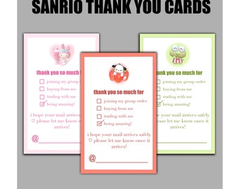 Kpop Sanr1o Thank You Note Cards for trading sales group orders cute kpop stationery