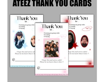 Kpop ATEEZ Thank You Note Cards for trading sales group orders cute kpop stationery
