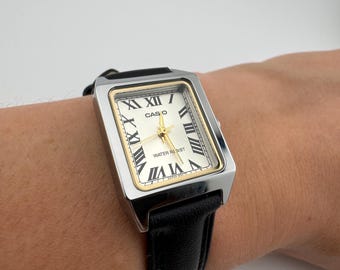 Petite Two Tone Watch for Women Gold Silver Rectangular Vintage Style