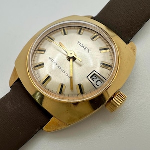 70&#39;s Vintage Timex Gold-Tone Watch – 24.5mm Case | Date Window | Water Resistant