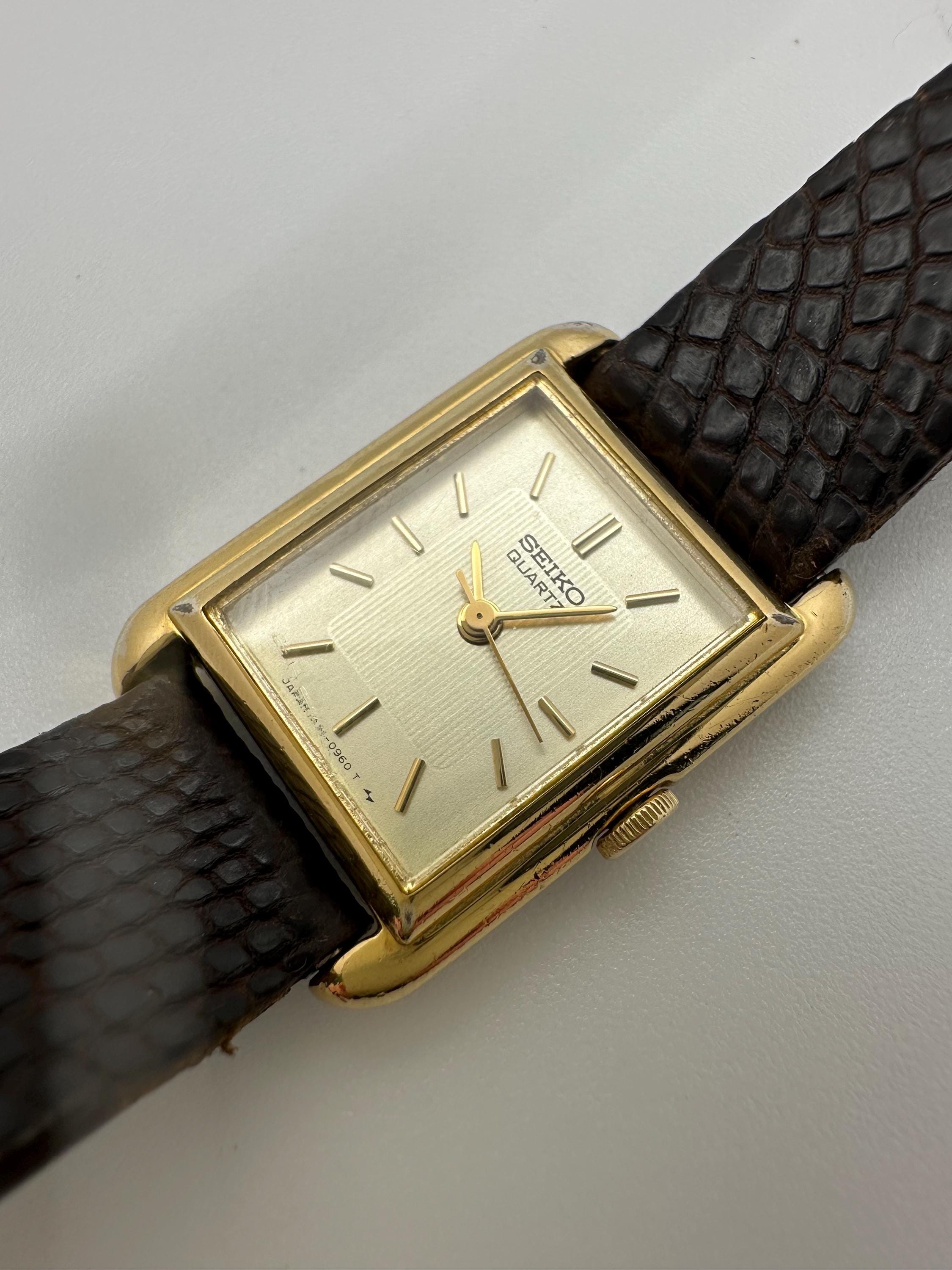 Vintage Seiko Tank Quartz Watch – Gold Tone, Brown Leather  display picture 2