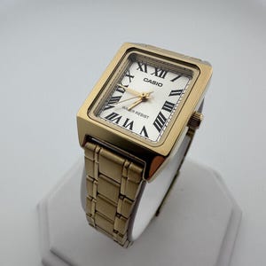 Gold Rectangular Watch: Women's Roman Dial Dress Watch, Stainless Steel or Leather Band image 3