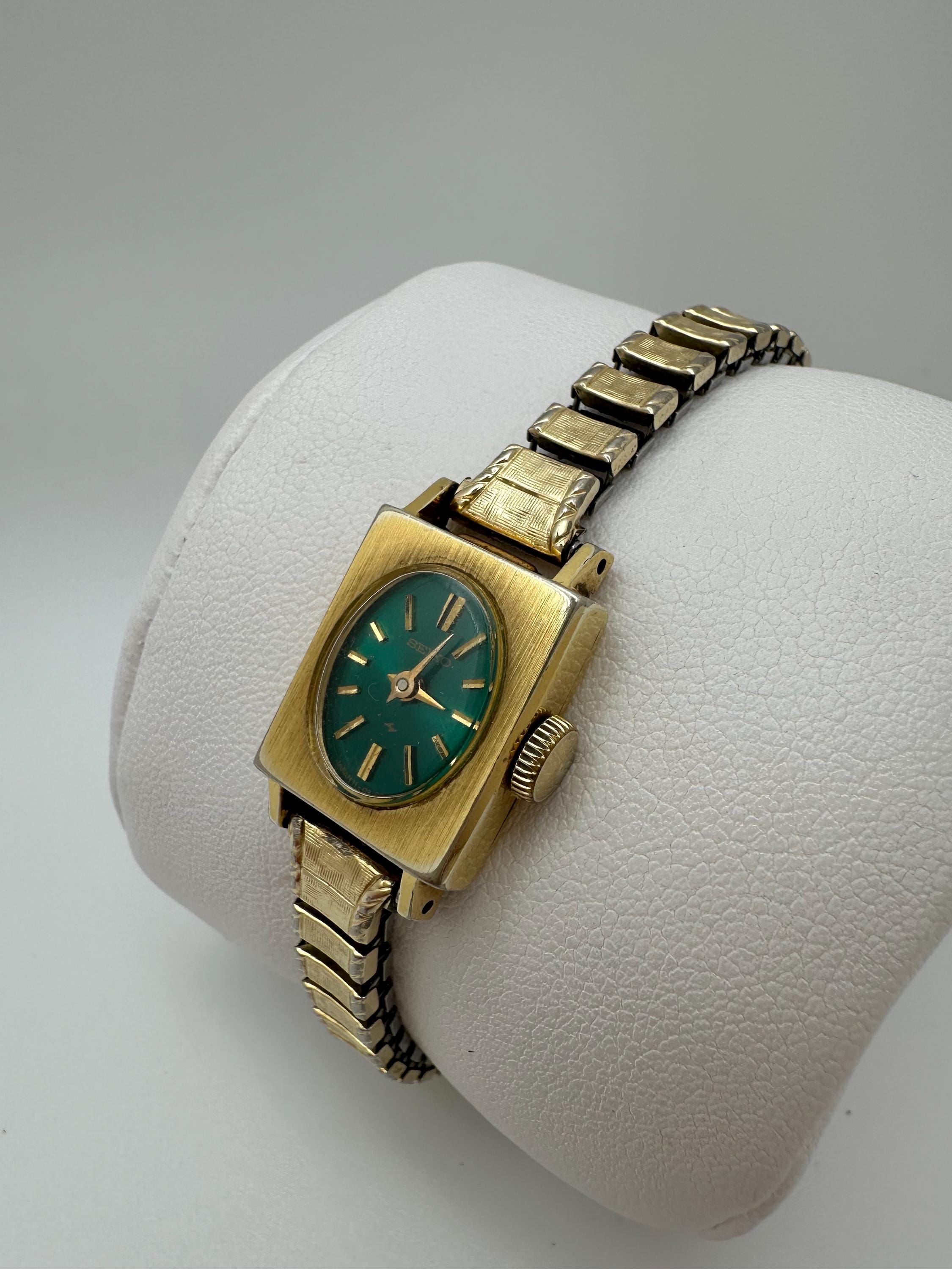 Seiko Rare Vintage Mechanical Ladies Watch Green Dial Gold Bracelet 1970’s VTG 1970s Seiko Ladies Wind Watch Gold Plated Rare Green  main image 3