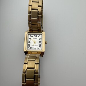 Gold Rectangular Watch: Women's Roman Dial Dress Watch, Stainless Steel or Leather Band image 7