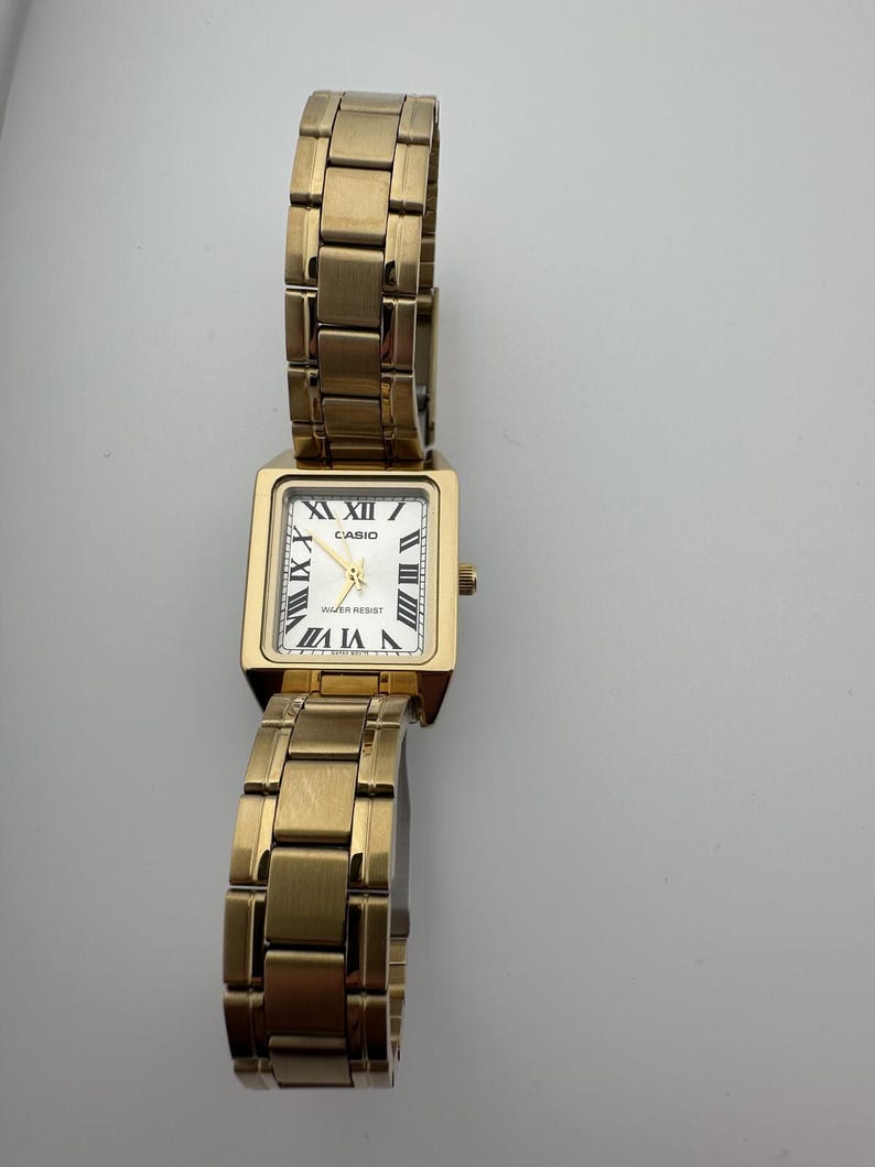 Gold Rectangular Watch: Women's Roman Dial Dress Watch, Stainless Steel or Leather Band image 7