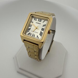 Gold Rectangular Watch: Women's Roman Dial Dress Watch, Stainless Steel or Leather Band image 4