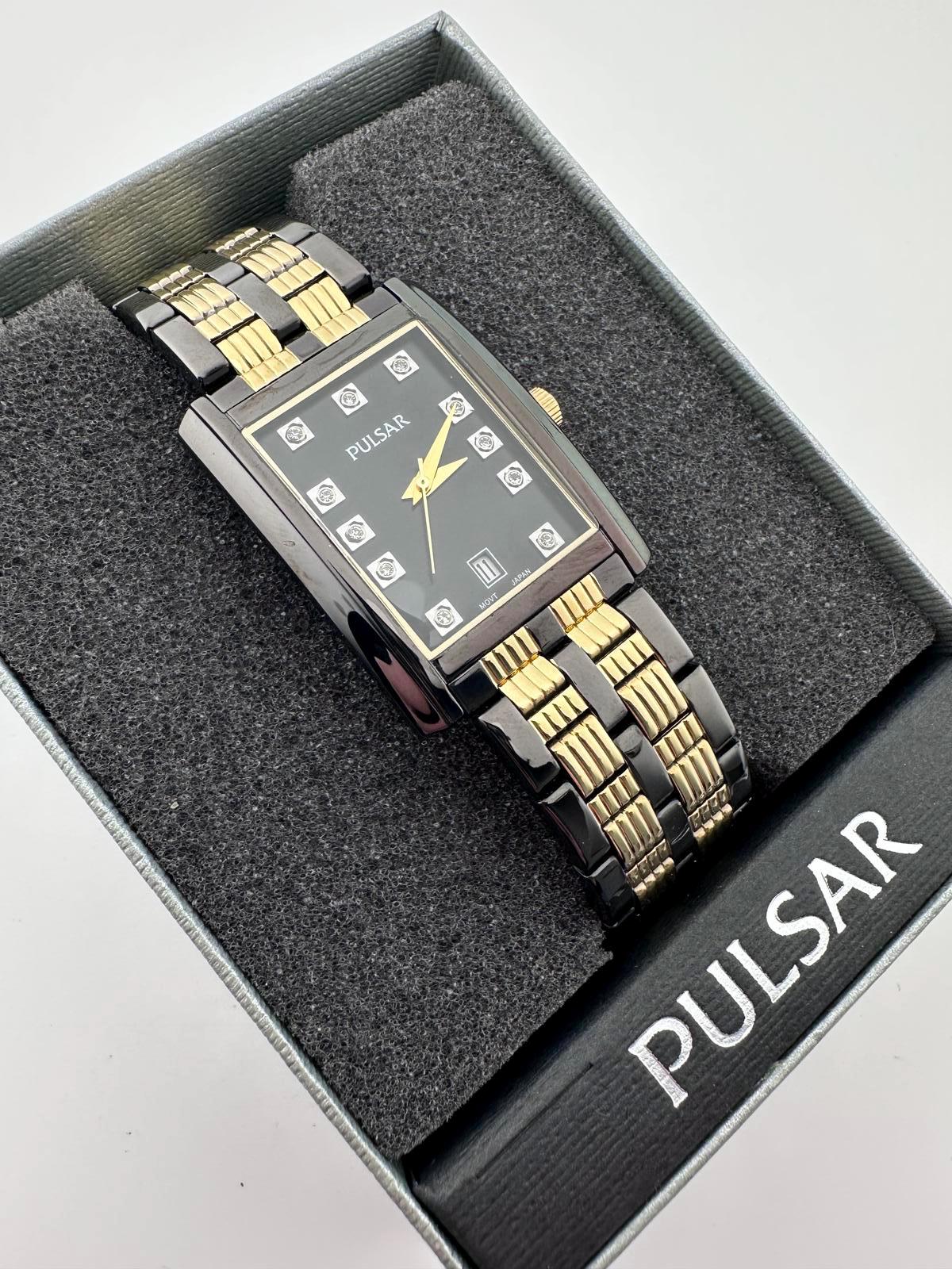 Pulsar ladies black dial octagonal silver tone watch NEW BATTERY Pulsar Two-Tone Steel 19mm Black Dial Ladies Quartz Watch main image 2