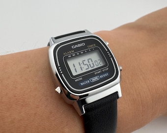 Casio Women’s Digital Watch Silver Tone Petite Vintage Style Black Band Option