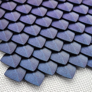 3D Printed Metallic Dragon Scales on Sheets of Mesh Fabric, for Fantasy, Medieval, Renaissance Cosplay Armor, Bracers, Pauldrons