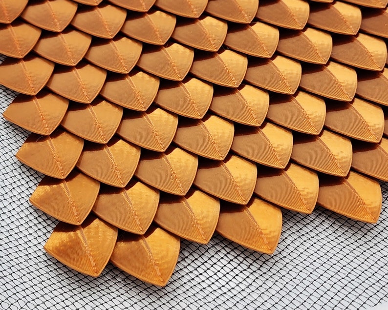 3D Printed Metallic Dragon Scales, Printed on Mesh Fabric, for Fantasy