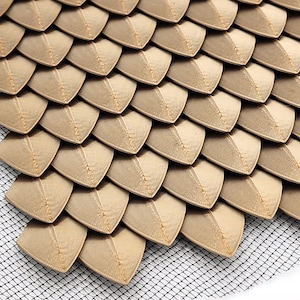 3D Printed Metallic Dragon Scales on Sheets of Mesh Fabric for Fantasy, Medieval Cosplay Armor, Bracers, Pauldrons, Ready to glue or sew!