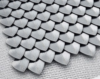 3D Printed Metallic Dragon Scales, Printed on Mesh Fabric, for Fantasy, Medieval Cosplay Armor, Bracers, Pauldrons, Ready to sew!