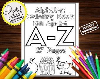 Alphabet Coloring Book, Alphabet Coloring Pages, Ages 2-4 Coloring Pages, Kids Coloring Book, Coloring Pages, Printable Coloring Pages
