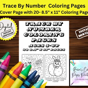 Trace By Number Coloring Pages, Color By Number, Coloring Book, Easy Paint by Number, Color By Numbers