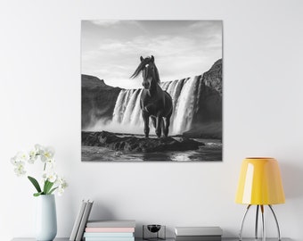 Horse Under Waterfall Canvas Wall Art Modern Horses Decoration Wall Canvas Print for Living Room Horse Wall Decor
