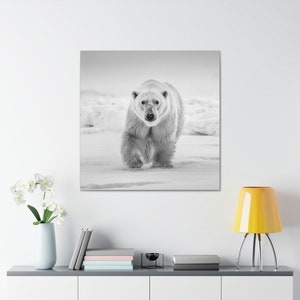 Wildlife Polar Bear Canvas Print - Stunning AI Generated Black and White Photography