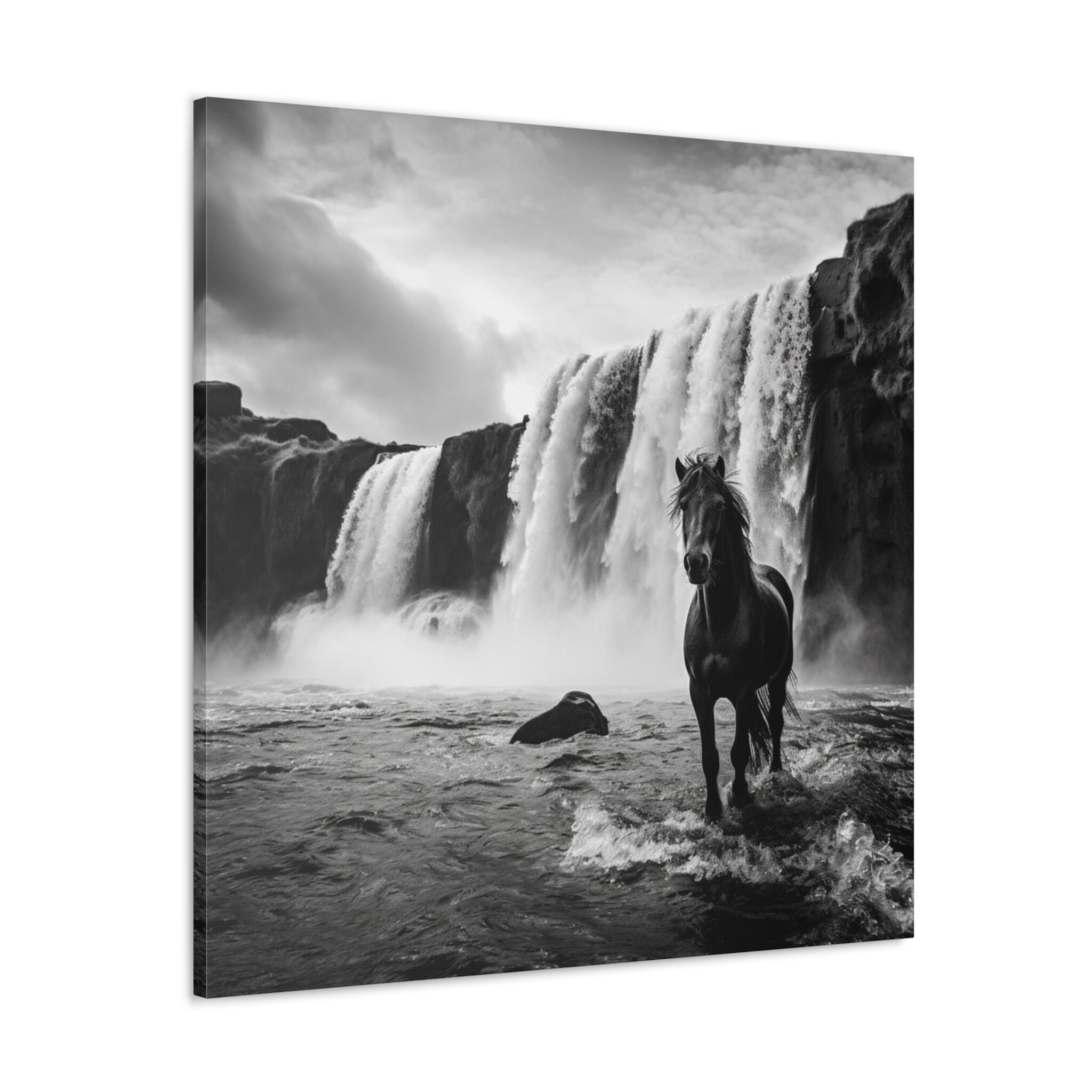 Graceful Horse Underwaterfall Aigenerated Fine Art Photography Canvas